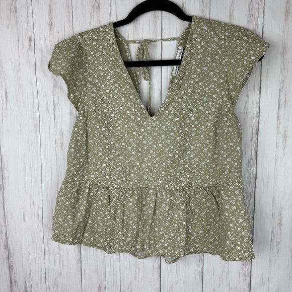 Abercrombie & Fitch green floral babydoll linen blouse Small - Picture 1 of 5